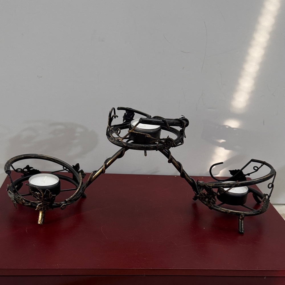 Vintage Black Metal Triple Candle Holder